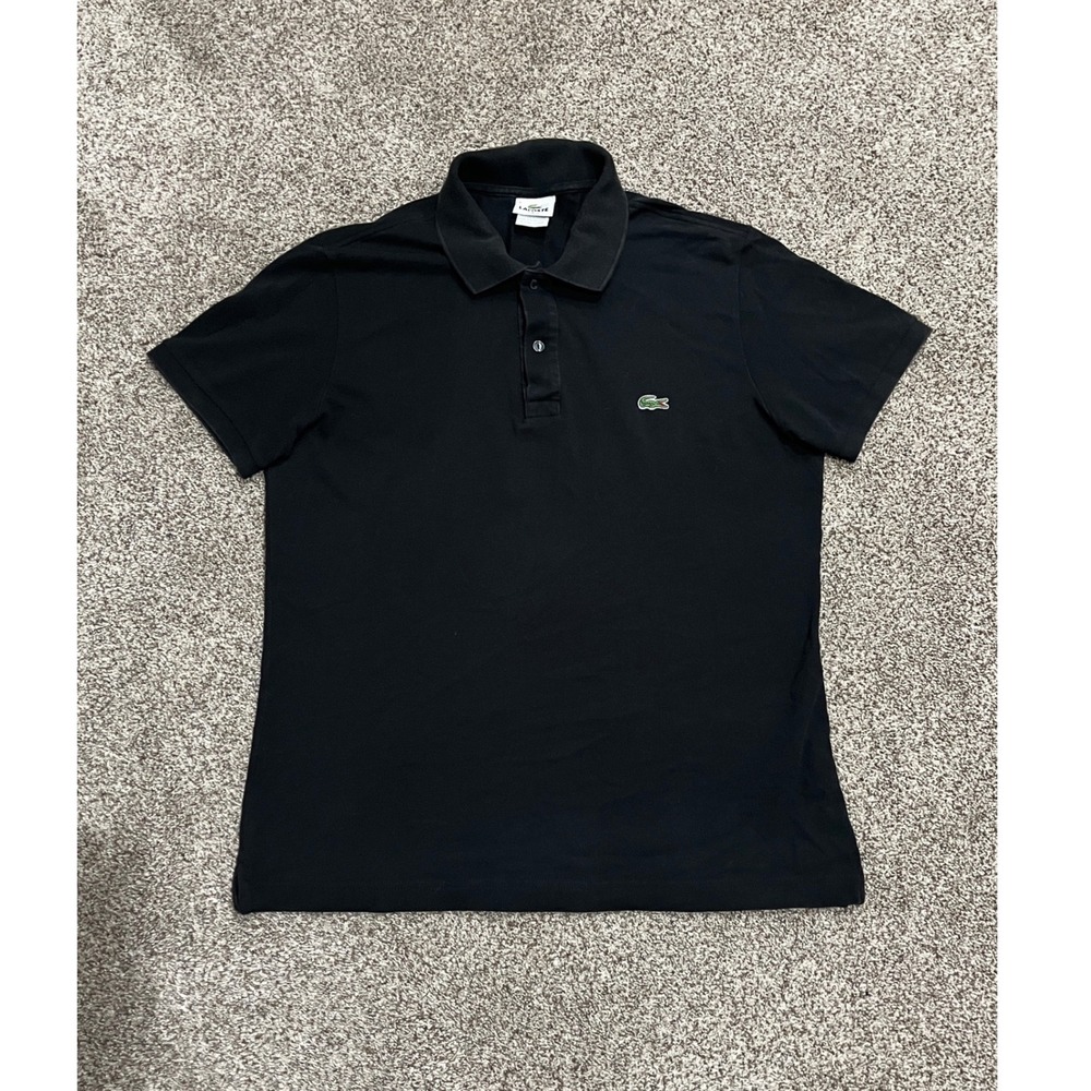Lacoste Slim Fit Black Cotton Pique Polo Shirt Mens Size 6 Large XL RN 87651
